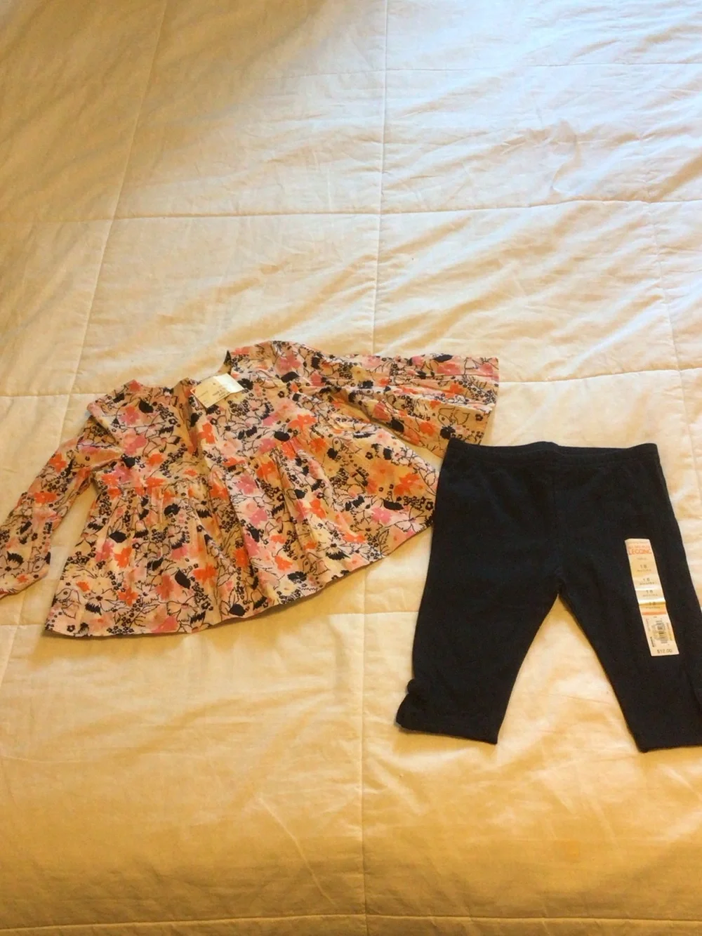 Girls Floral Long Sleeve Top and Black Leggings Matching Set